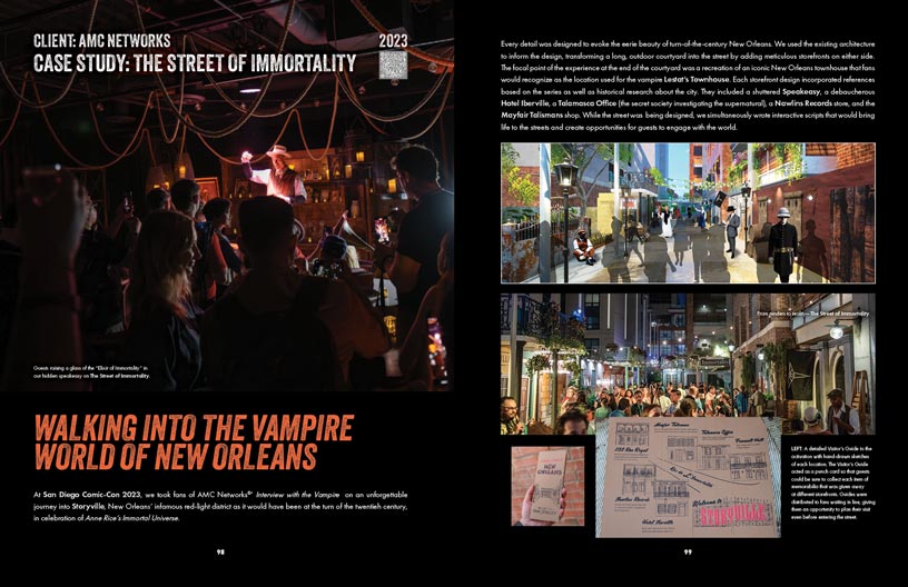 Book spread showing the Street of Immortality case study with New Orleans vampire world photography